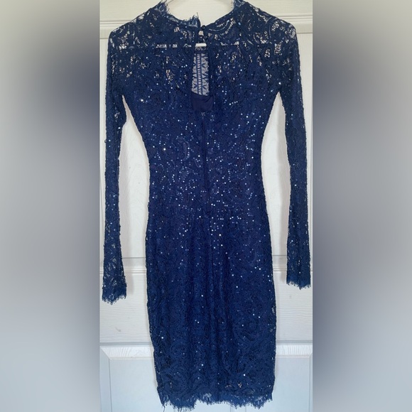 Sequin Hearts Junior Size 3 formal cocktail sequin long sleeve lace mini dress - Picture 4 of 10